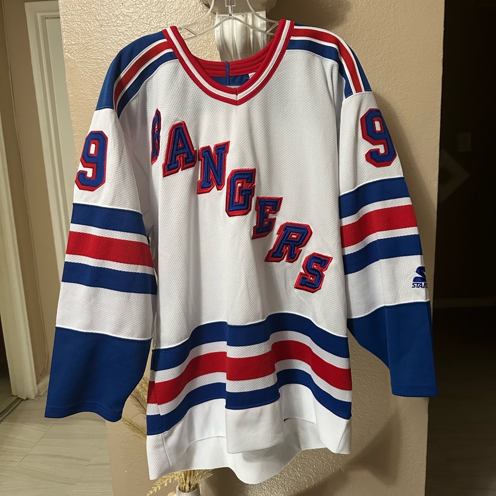 STARTER White and Red Hockey Jersey with Bold Rangers Design